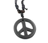 XIGAWAY Collar vintage de resina con signo de paz, hecho a mano, colgante hippie con símbolo de la guerra con cadena de cuerda ajustable (negro/blanco/rojo marrón), 1, Resina, No es una piedra