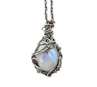 XIGAWAY Collar vintage para mujer, colgante de piedra lunar envuelto en aleación de plata, cadena de onda ajustable de 46 + 5 cm, regalo de joyería elegante