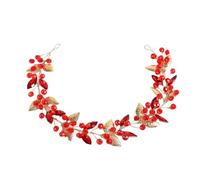 XIGAWAY Diadema de diamantes de imitación de hoja dorada de cristal, accesorio para el cabello con patrón de perlas y cuadrícula para mujer, color azul real, rojo y verde (rojo brillante)