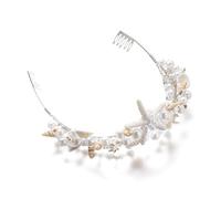 XIGAWAY Diadema de novia para mujer, accesorio para el pelo de sirena con estrella de mar y conchas, para playa, boda, tema de océano, joyería de regalo (diadema de perlas)