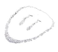 XIGAWAY Elegante juego de collar y aretes de cristal para mujer, joyería de boda con diamantes de imitación, accesorios de novia de aleación de plata, S, Metal, No es una piedra preciosa