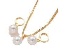 XIGAWAY Elegante juego de joyas con colgante cruzado europeo y americano con pendientes de perlas y collar, diseño de lujo, disponible al por mayor, 51CM, Perla, Sin tipo de gema