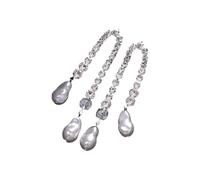 XIGAWAY Elegantes aretes de gota para mujer, colgantes de cristal brillante con detalles de flecos en oro y plata, joyería de oficina y fiesta, S, Diamante de imitación, Sin gemas
