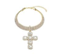 XIGAWAY Gargantilla con colgante de cruz geométrica para mujer, collar de diamantes de imitación de cristal multicapa, cadena gótica dorada y plateada en capas, 1, Diamante de imitación, No es una