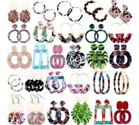 XIGAWAY Juego de aretes geométricos acrílicos, aretes modernos de estilo europeo y americano para mujer, diseño ovalado ligero, acabado galvanizado (varios juegos disponibles), S, Acero aleado, sin