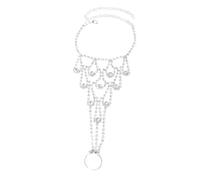 XIGAWAY Juego de cadena de mano de cristal para mujer, pulsera plateada con conector de anillo para boda