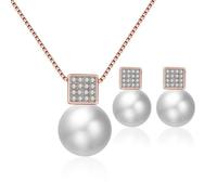 XIGAWAY Juego de collar cuadrado de perlas y aretes para mujer, conjunto de joyas de boda con colgante de corazón/perla/campana