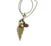 XIGAWAY Juego de collar vintage, 4 piezas de bronce con diseño geométrico de hoja de pluma, joyería minimalista de aleación retro para mujer, uso diario, 1, Metal, No es una piedra preciosa