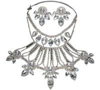 XIGAWAY Juego de collar y aretes de diamantes de imitación en capas para mujer, colgante de gota de cristal dorado y plateado, 1, Diamante de imitación, No es una piedra preciosa