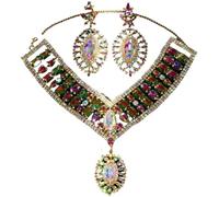 XIGAWAY Juego de collar y aretes de diamantes de imitación para mujer, joyería llamativa en oro y plata, S, Diamante de imitación, No es una piedra preciosa