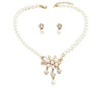 XIGAWAY Juego de collar y aretes de flores de perlas para mujer, juego de joyas celestiales de oro rosa y plateado, regalo irregular de estrella, luna y nube, One Size, Diamante de imitación, No es