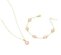 XIGAWAY Juego de collar y pulsera con diseño de flor de cinco pétalos de la suerte, unisex, juego de joyas de hoja de trébol, One Size, Metal, No es una piedra preciosa