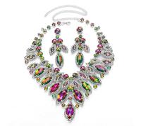 XIGAWAY Juego de joyas con diseño de hojas con aretes y collar geométricos de diamantes de imitación, opciones de color dorado, plateado, negro, AB, S, Diamante de imitación, No es una piedra preciosa