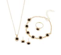 XIGAWAY Juego de joyas de corazón de cristal de 4 piezas para mujer, collar, aretes, anillo, pulsera, blanco, negro, rosa, morado, dulce juego de regalo, One Size, Metal, No es una piedra preciosa