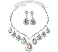 XIGAWAY Juego de joyas de lágrima de diamantes de imitación para mujer, collar y aretes chapados en oro/plata, elegante colgante y juego de tachuelas