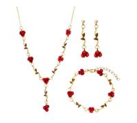 XIGAWAY Juego de joyas florales vintage para mujer, collar de oro rosa, pulsera y aretes, conjunto de 3 piezas, aleación de zinc galvanizado, juego de regalo romántico