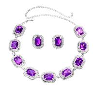 XIGAWAY Juego de joyas geométricas de diamantes de imitación para mujer, juego de collar y aretes cuadrados de corte de diamante en oro/plata, juego de joyas para novia y fiesta, colección de verano
