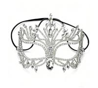 XIGAWAY Máscara de Halloween con detalles de cristal, decoración facial acrílica hueca dorada y plateada (dorada)