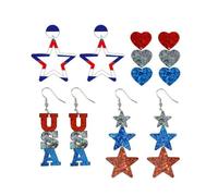 XIGAWAY Pendientes acrílicos con diseño de corazón patriótico de Texas Star USA con diseño de rayas rojas, blancas y azules para mujer, aretes de gancho con dijes de amor y estrella, S, Metal, Sin