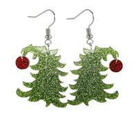 XIGAWAY Pendientes acrílicos de árbol de Navidad para mujer, aretes colgantes festivos, bonito diseño geométrico de árbol, joyería ligera para las orejas