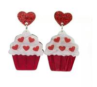 XIGAWAY Pendientes acrílicos de corazón rojo para mujer, aretes colgantes de gota de helado, estilo pastoral dulce, accesorios hechos a mano