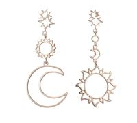 XIGAWAY Pendientes asimétricos de luna y sol para mujer, aleación galvanizada de oro rosa y plata, S, Metal, Sin piedra preciosa