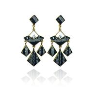 XIGAWAY Pendientes bordados geométricos para mujer, aleación galvanizada, verde, azul, negro, 6 x 2,5 cm, S, Metal, Sin piedra preciosa