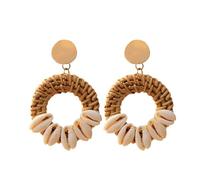 XIGAWAY Pendientes circulares de concha y mimbre para mujer, aretes de aro geométricos con detalles de perlas, accesorios de oreja en tono dorado estilo playa, S, Concha, Sin piedra preciosa