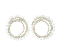 XIGAWAY Pendientes circulares de perlas y diamantes de imitación para mujer, aretes de aro geométricos de aleación con cristales brillantes, elegantes tonos plateados y dorados, S, Metal, Sin piedra