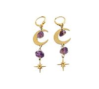 XIGAWAY Pendientes colgantes de amatista para mujer, diseño vintage de luna y estrella para amantes de la joyería bohemia, regalo romántico de cobre retro, Pequeño, Cobre, Sin piedra preciosa