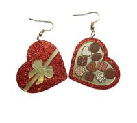 XIGAWAY Pendientes colgantes de corazón, decoración de lazo acrílico rojo/rosa (6,3 cm), S, Acrílico, Sin gemas