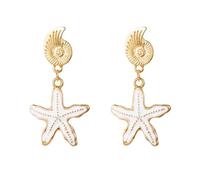 XIGAWAY Pendientes colgantes de estrella de mar para mujer, aretes colgantes de concha de mar dorada, regalo de joyería de verano para playa