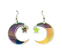 XIGAWAY Pendientes colgantes de estrella y luna arcoíris para mujer, hechos a mano, geométricos, acrílicos, dulces accesorios iridiscentes para la oreja