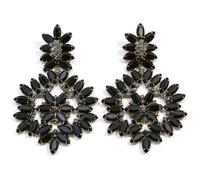 XIGAWAY Pendientes colgantes de flores de cristal negro para mujer, aretes colgantes geométricos de plomizo, joyería llamativa