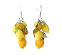 XIGAWAY Pendientes colgantes de fruta de limón para mujer, aretes de gota de uva y fresa 3D (primavera de 2025), S, Material mixto, Sin piedra preciosa