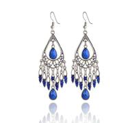 XIGAWAY Pendientes colgantes de lágrima con diamantes de imitación para mujer, aretes de gota de aleación de diamantes de imitación para mujer (verde, azul, gris), S, Metal, Sin piedras preciosas