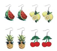 XIGAWAY Pendientes colgantes de madera con diseño de frutas, sandía, limón, piña, cereza, aretes de gota de doble cara para mujer, S, Madera, Sin piedra preciosa