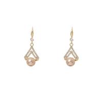 XIGAWAY Pendientes colgantes de perlas de champán para mujer, chapados en oro de 14 quilates, con diamantes de imitación, geométricos, 4 x 1,6 cm, regalo de joyería