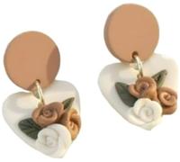 XIGAWAY Pendientes colgantes florales de arcilla polimérica hechos a mano, aretes 3D en forma de corazón y hoja, bohemios elegantes para mujer (6 opciones de color), S, arcilla polimérica, Sin gemas