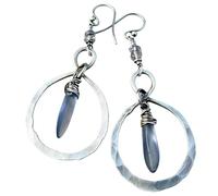 XIGAWAY Pendientes colgantes vintage de color piedra lunar para mujer, aretes colgantes de aleación envueltos martillados, joyería bohemia de plata antigua