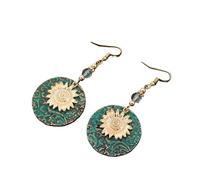 XIGAWAY Pendientes con patrón de girasol para mujer, aretes colgantes de aleación de cobre antiguo vintage floral
