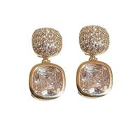 XIGAWAY Pendientes cuadrados de circonita cúbica para mujer, aretes colgantes geométricos dorados, 2,5 x 1,5 cm, regalo de joyería de oficina