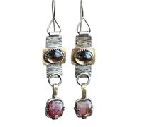 XIGAWAY Pendientes cuadrados de metal oxidado vintage estilo cuarzo rosa para mujer, colgantes geométricos de plata antigua, joyería bohemia