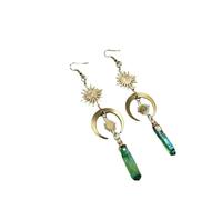 XIGAWAY Pendientes de aleación celestial de sol y luna para mujeres y hombres, aretes de cristal de cuarzo galvanizado, joyería minimalista inspirada en la naturaleza