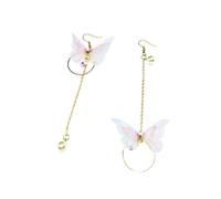 XIGAWAY Pendientes de aro asimétricos de mariposa - Pendientes largos de estilo coreano con motivos florales, 12,2 cm, S, Metal, Sin piedras preciosas