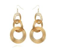 XIGAWAY Pendientes de aro de metal geométricos en capas, aleación de oro y plata con detalles de diamantes de imitación, joyería de oreja de estilo lindo y dulce para mujer (7 cm, 10 g, empaquetados