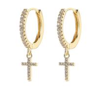 XIGAWAY Pendientes de aro para mujer con forma de cruz, chapados en cobre, delicados, minimalistas, sencillos, hipoalergénicos, Piedra,
