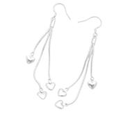 XIGAWAY Pendientes de borla de corazón, aretes colgantes de cobre con colgante de amor, aretes de gota de estilo lindo para mujer, dulce regalo romántico de joyería