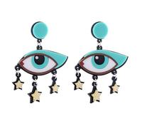 XIGAWAY Pendientes de borla de ojo y estrella impresos para mujer, aretes colgantes de gota de acrílico de moda de invierno 2025, regalo único de joyería artística con personalidad