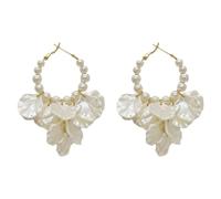 XIGAWAY Pendientes de borla de pétalos florales para mujer, aretes colgantes de perlas y diamantes de imitación, joyería de lujo dorada y plateada, Pequeño, Perla de imitación, Sin piedra preciosa